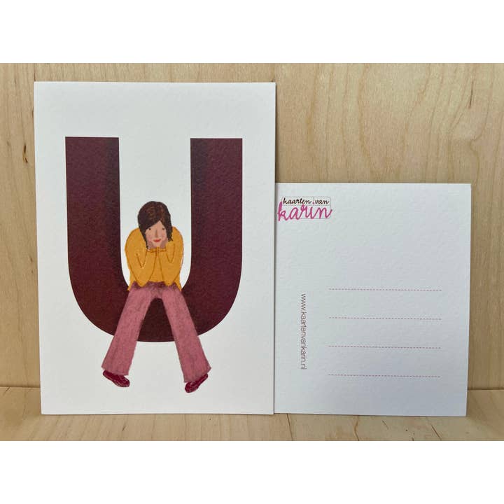 Postkort til en kvinde med bogstavet U for engroshandel hos Kaarten van Karin