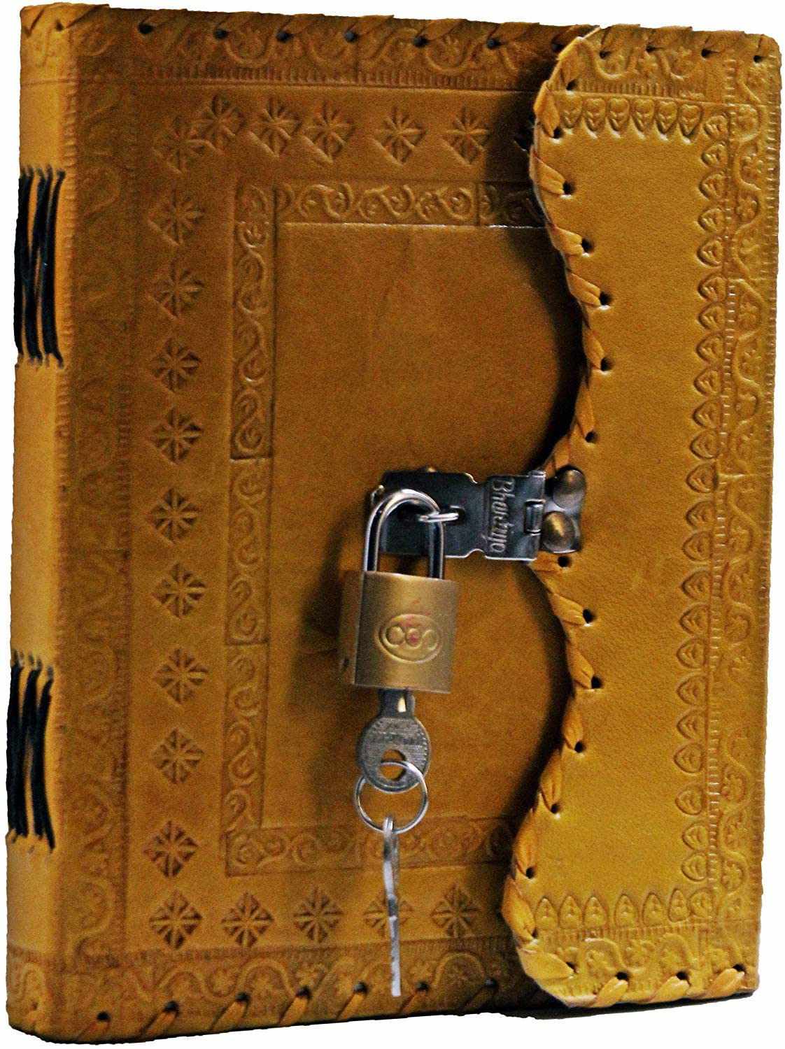 Tuzech Leather - Vente Journal intime - Journal en cuir TUZECH pour hommes et femmes, carnet en cuir pour écrire des poèmes, carnet de croquis, carnet de notes pour tenir des registres, mémoire personnel avec serrure et clé - Non ligné 7 pouces13