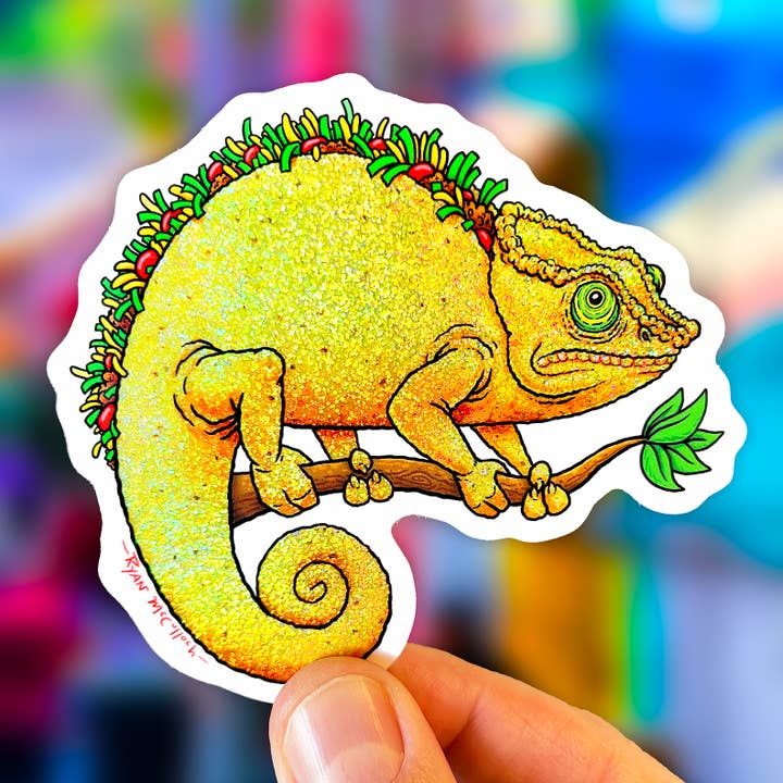 Ryan McCulloch Art - Venta al por mayor Pegatina - PEGATINA CON PURPURINA: Tacomeleon (Taco Chameleon)