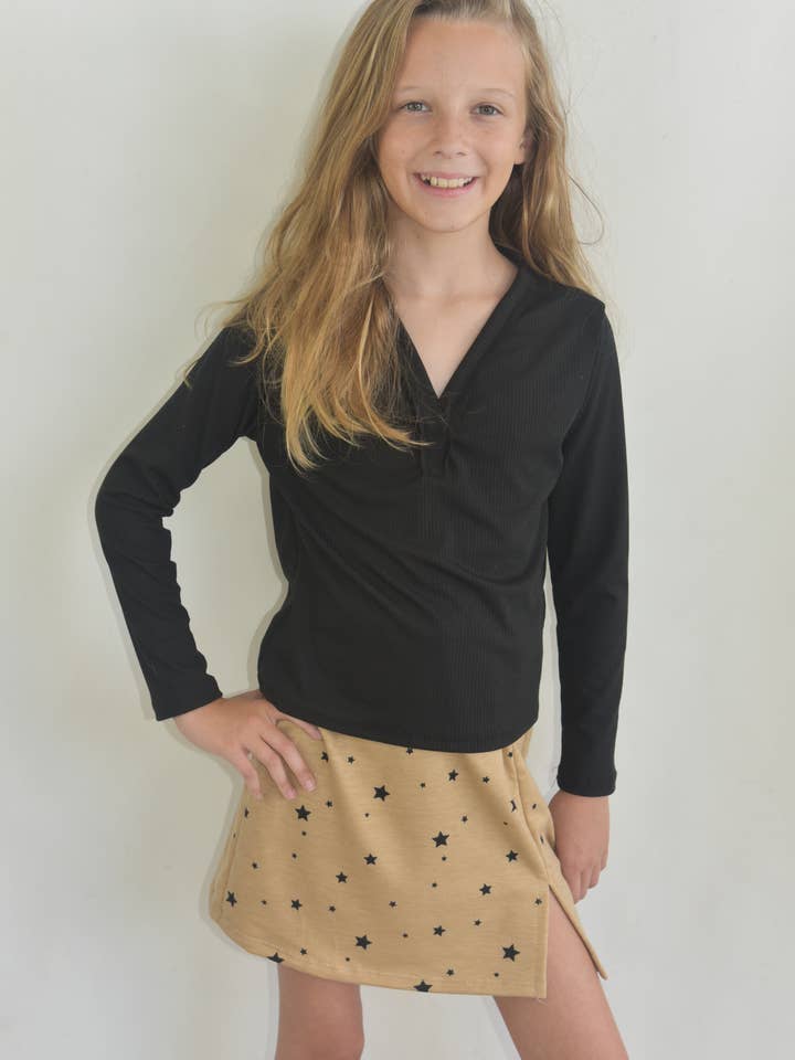 Black sweater top and camel and black skirt for wholesale by Areacode407KIDS