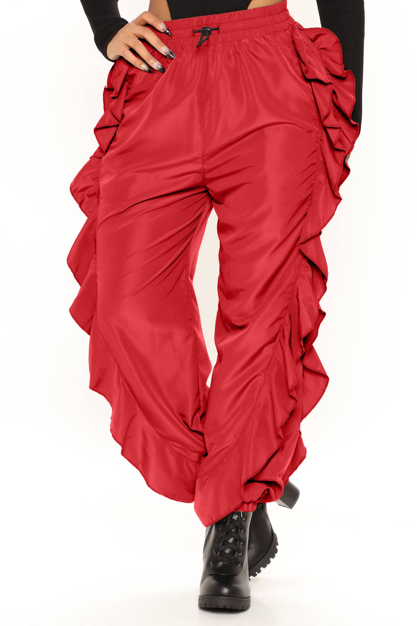 5besties inc - Wholesale Pants - Women's - DRAWSTRING WAIST RUFFLE SIDE CARGO PANTS6