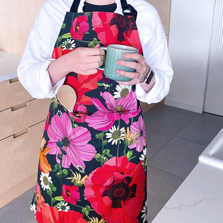 Floral Poppy Apron - UK Made - 100% Organic Cotton - Pocket for wholesale by Bean and Bemble