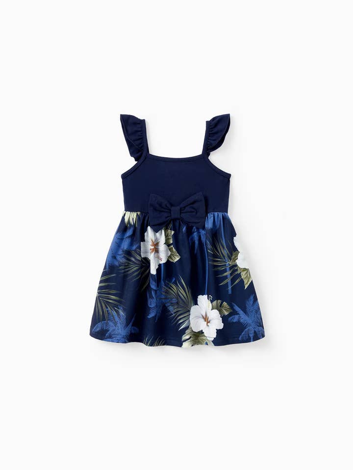 Deep Blue Family Matching Floral T-shirts or Splicing Sleeveless Dress for wholesale on Faire