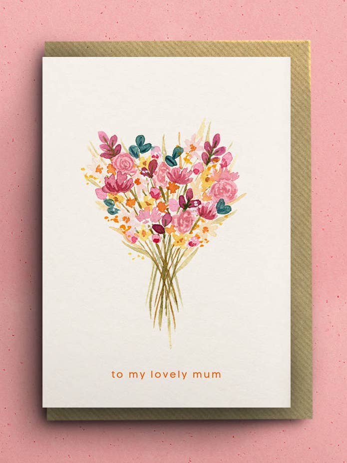 "À Ma Chère Maman" Carte de Fête des Mères avec Bouquet Illustré pour la vente par By Tilly