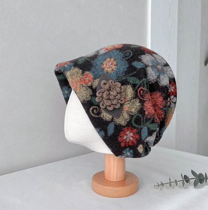 Comfortarians – Chapéu de pescador - Mulher por atacado – Chapéu Cloche Feminino de Lã com Estampa Floral para Outono e Inverno4