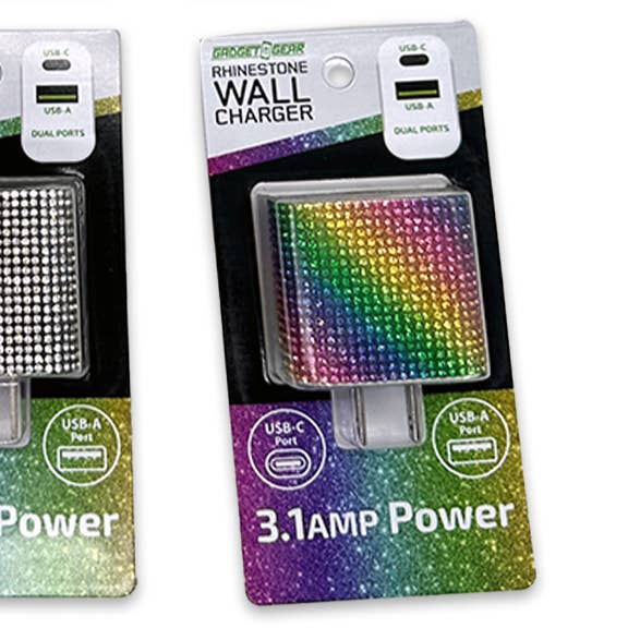 Wall Charger Dual Port Glitz & Glam Blister Pack Assortment for wholesale by Novelty Closeout