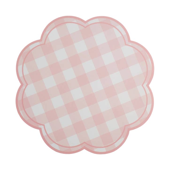 MCL25-PL23- Pink Gingham Soft Scallop Placemat for wholesale by Gatherings by Curated Paperie