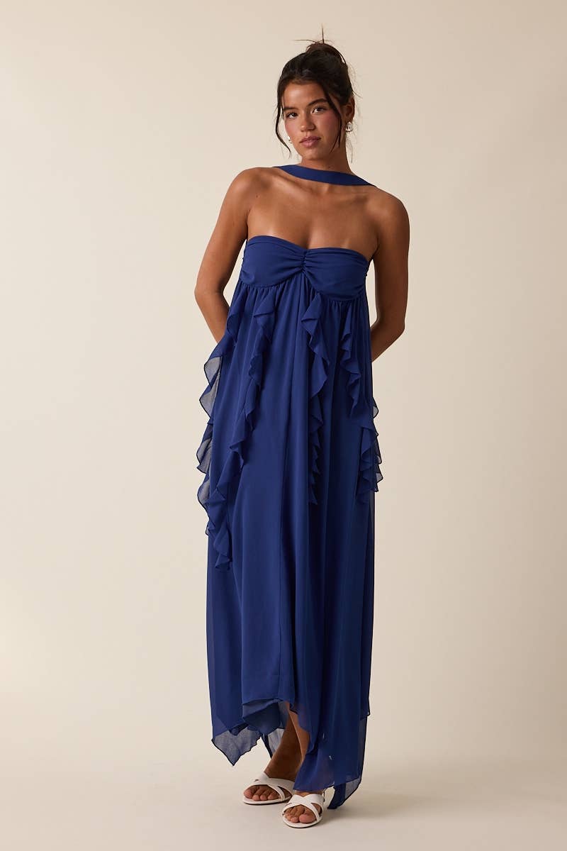Sky to Moon - Wholesale Dress - Women's - HOLIDAY NECKLINE POINT RUFFLE HIGH-LOW MAXI DRESS9