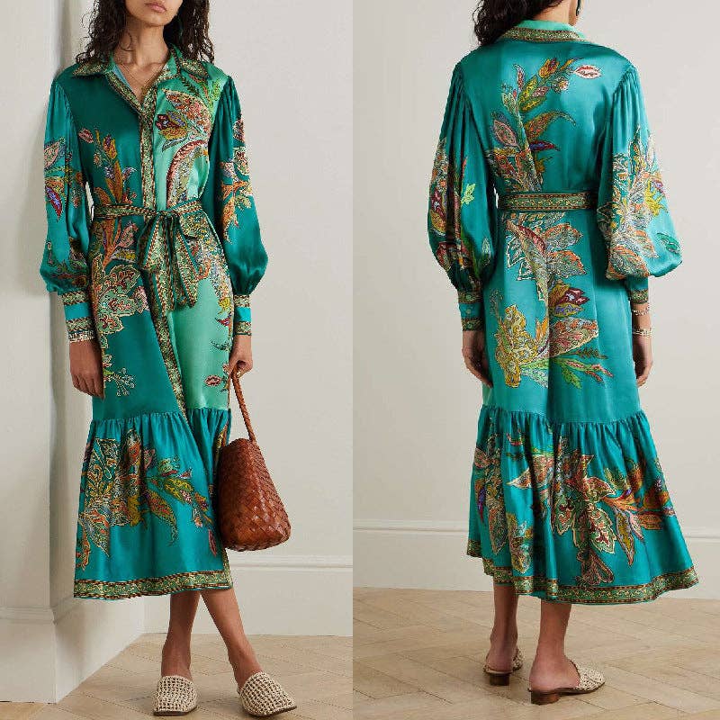 As Shown 2025 NEW Vintage Print Lantern Sleeve Dress Holiday Ready for wholesale on Faire4