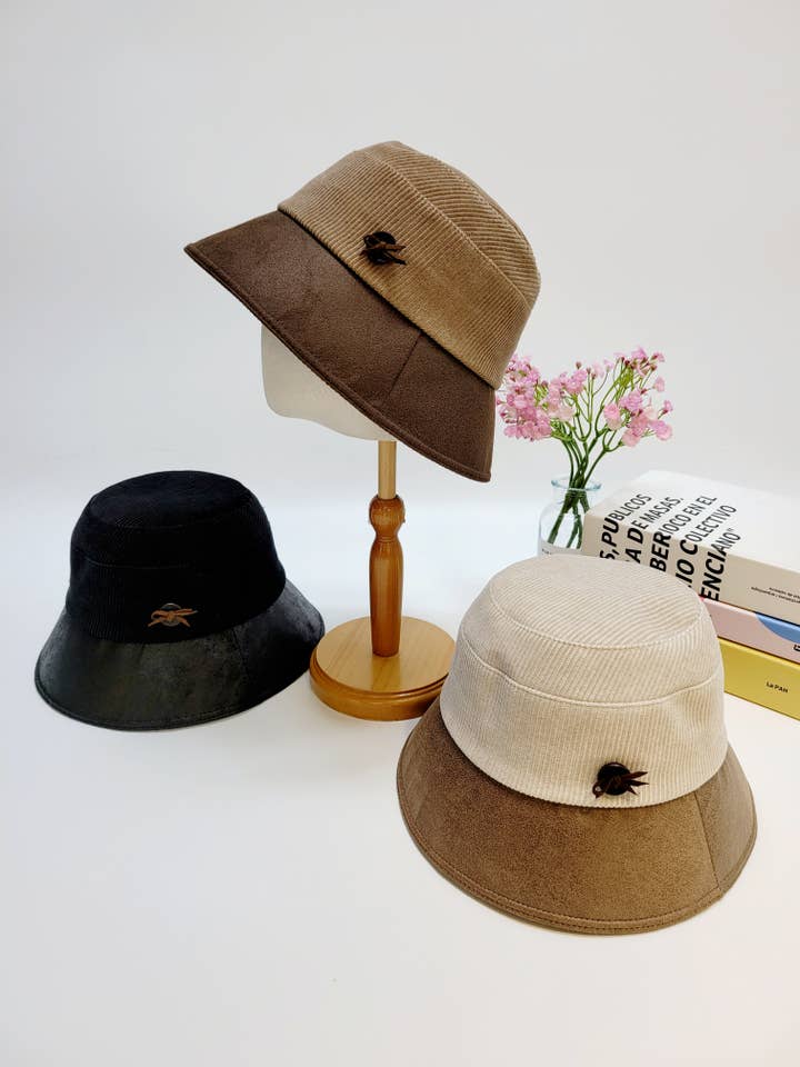 Fall/Winter Corduroy Bucket Hat with Vegan Leather Brim for wholesale by Comfortarians