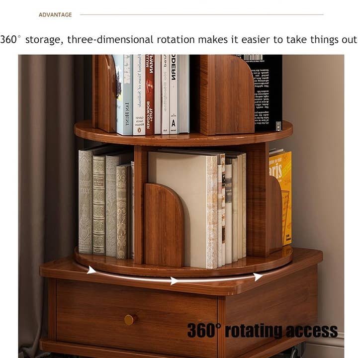 39F Inc. - Wholesale Bookcase - Rotating Wooden Bookcase with Storage Drawer,Swivel Design
