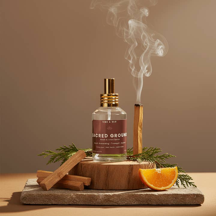 Sacred Ground – Palo Santo Room & Linen Spray for wholesale by Vibe & Glo Candle Studio