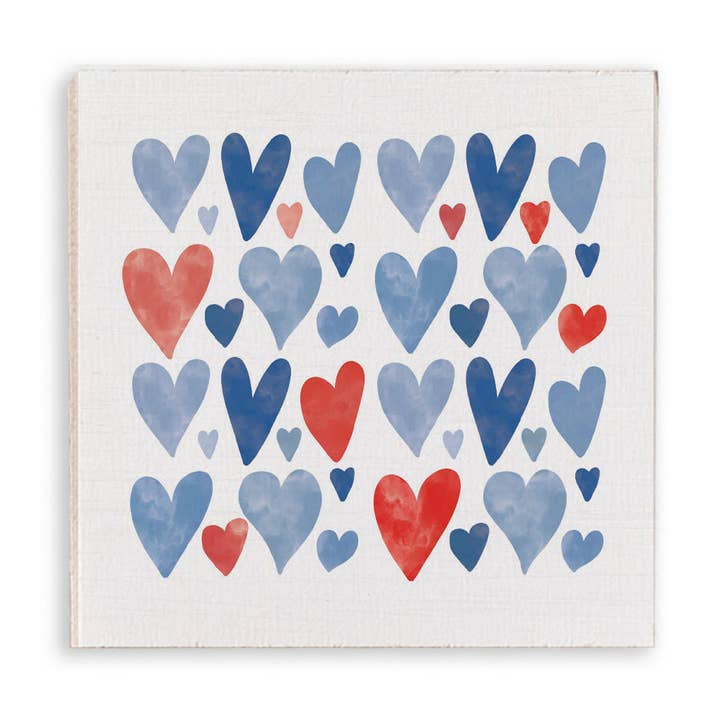 Watercolor American Hearts Wooden Magnet for wholesale by Rustic Marlin