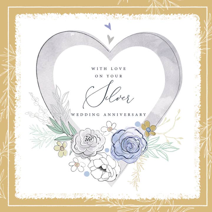 With love on your Silver Wedding Anniversary - silver heart for wholesale by Katie Phythian Design