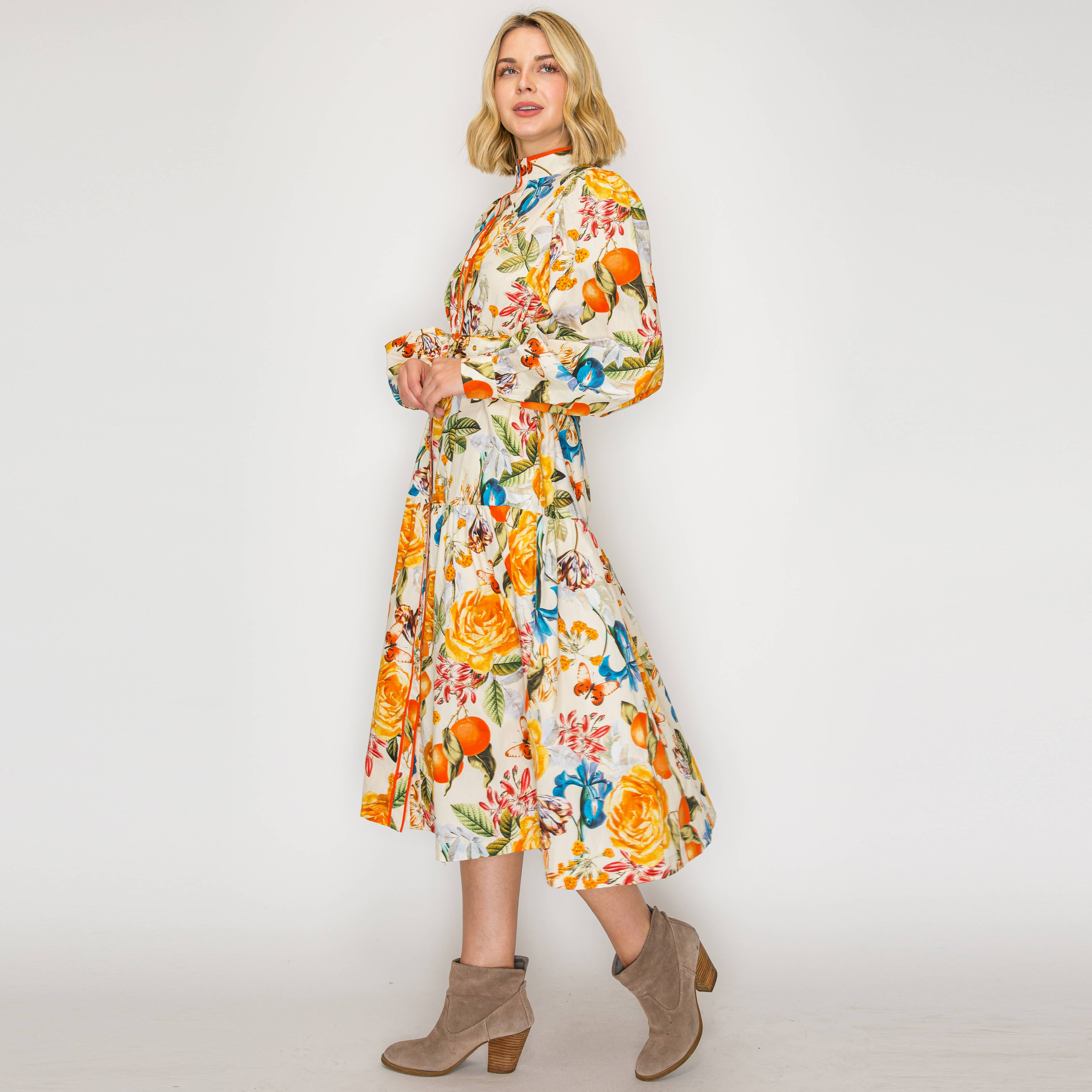 LoveWednesday - Wholesale Dress - Women's - Harvest Flower Midi Dress - LWD32694