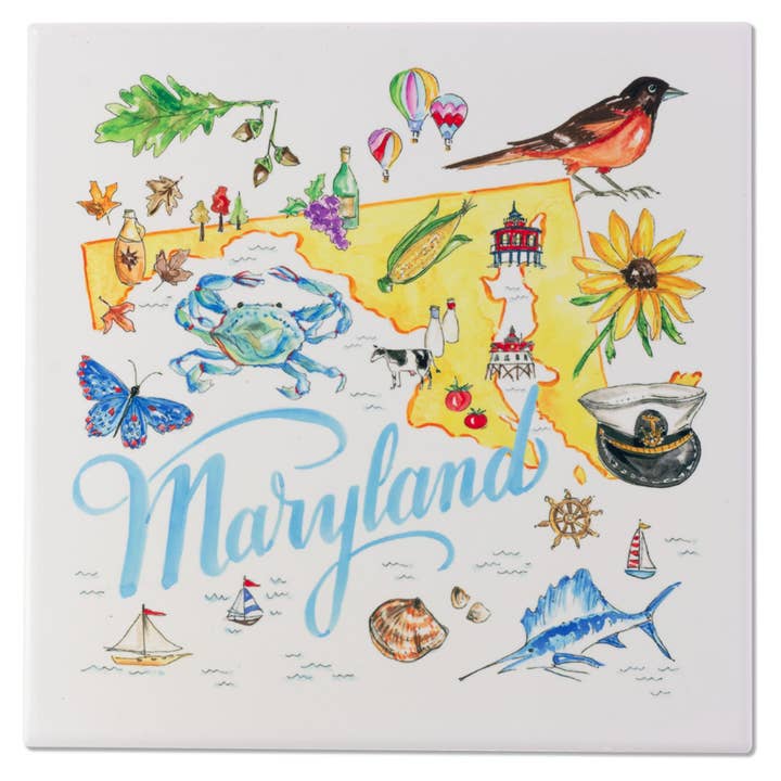Boston International – wholesale Trivet – MD State Collection 8" Ceramic Trivet Maryland Rosanne Beck