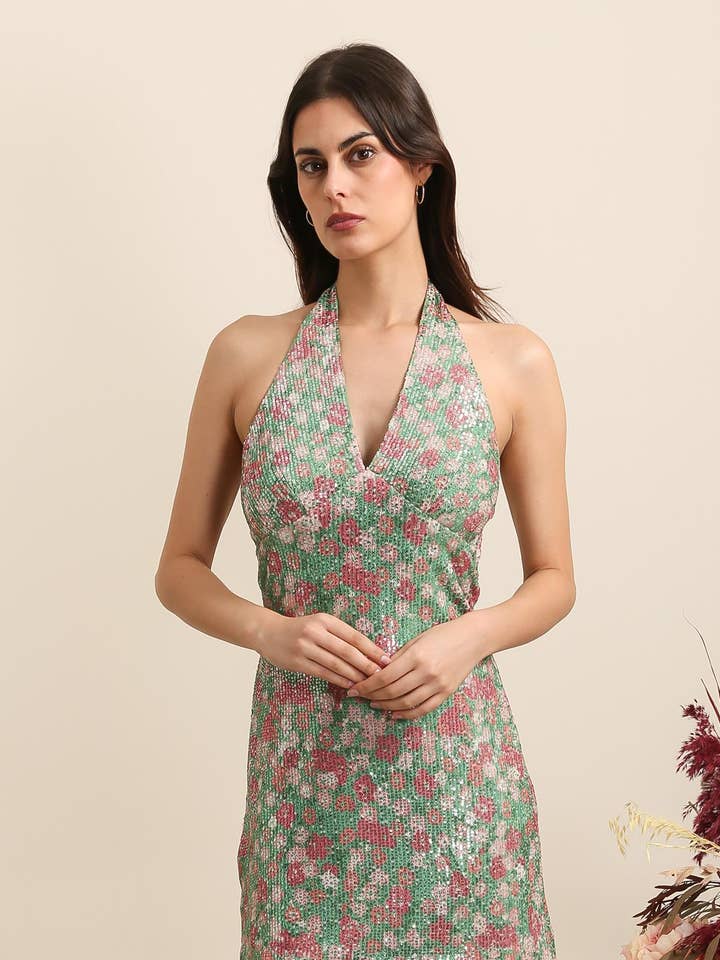 Daphnea – wholesale Dress – Women's – 5722 FLORAL PATTERN SEQUIN DRESS0