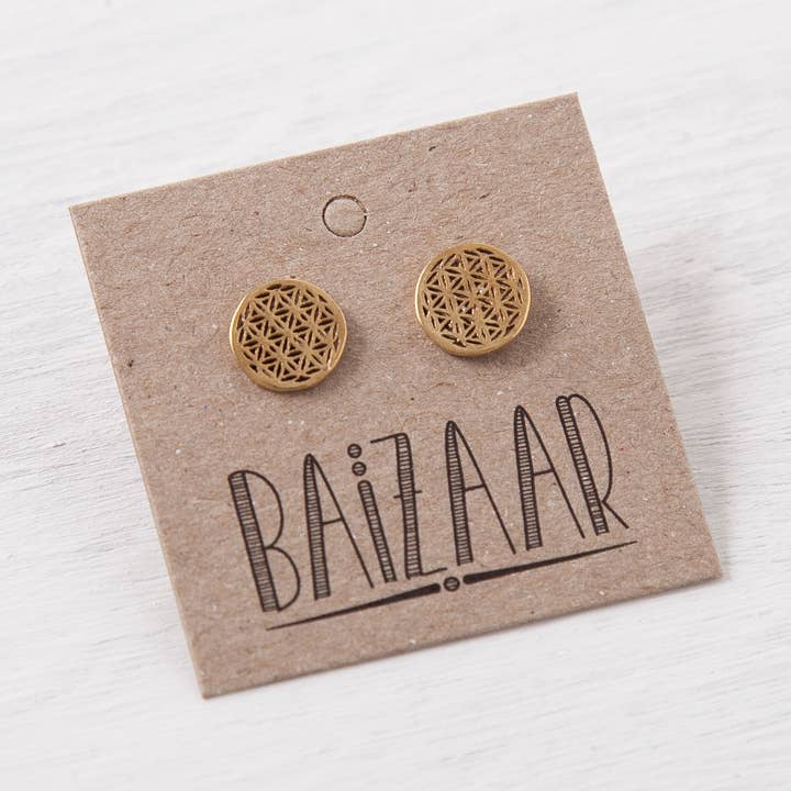 Baizaar - Vendita all'ingrosso Orecchini a bottone - Orecchino in ottone e pietra - Flower of Life Design0