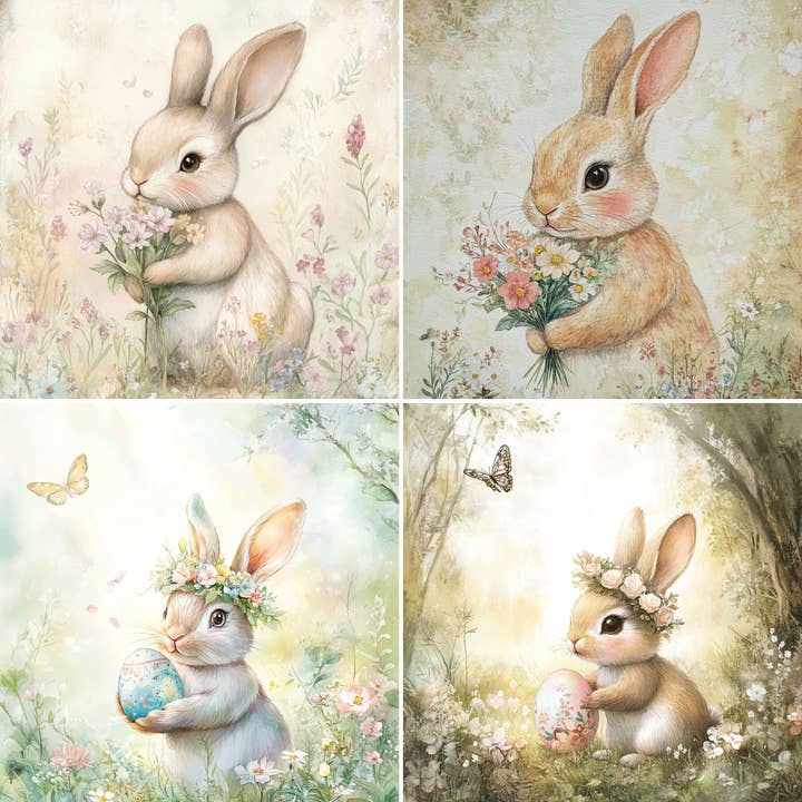 Craft Kreatively – wholesale Hantverkstillbehör – Påskharar | Decoupage Risapapper | 8 mönster | 15x15cm