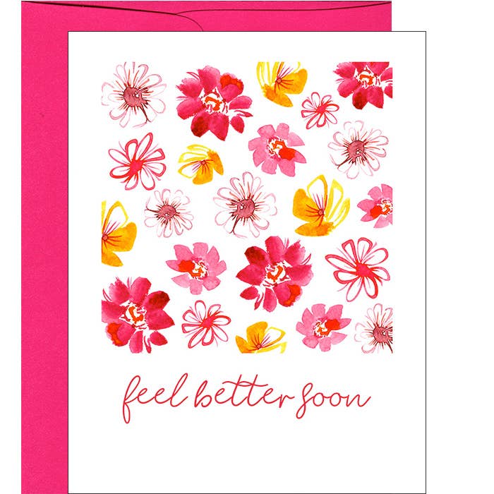 Feel Better Soon Watercolor Spring Flowers Notecard for wholesale by Pink Bathtub Designs