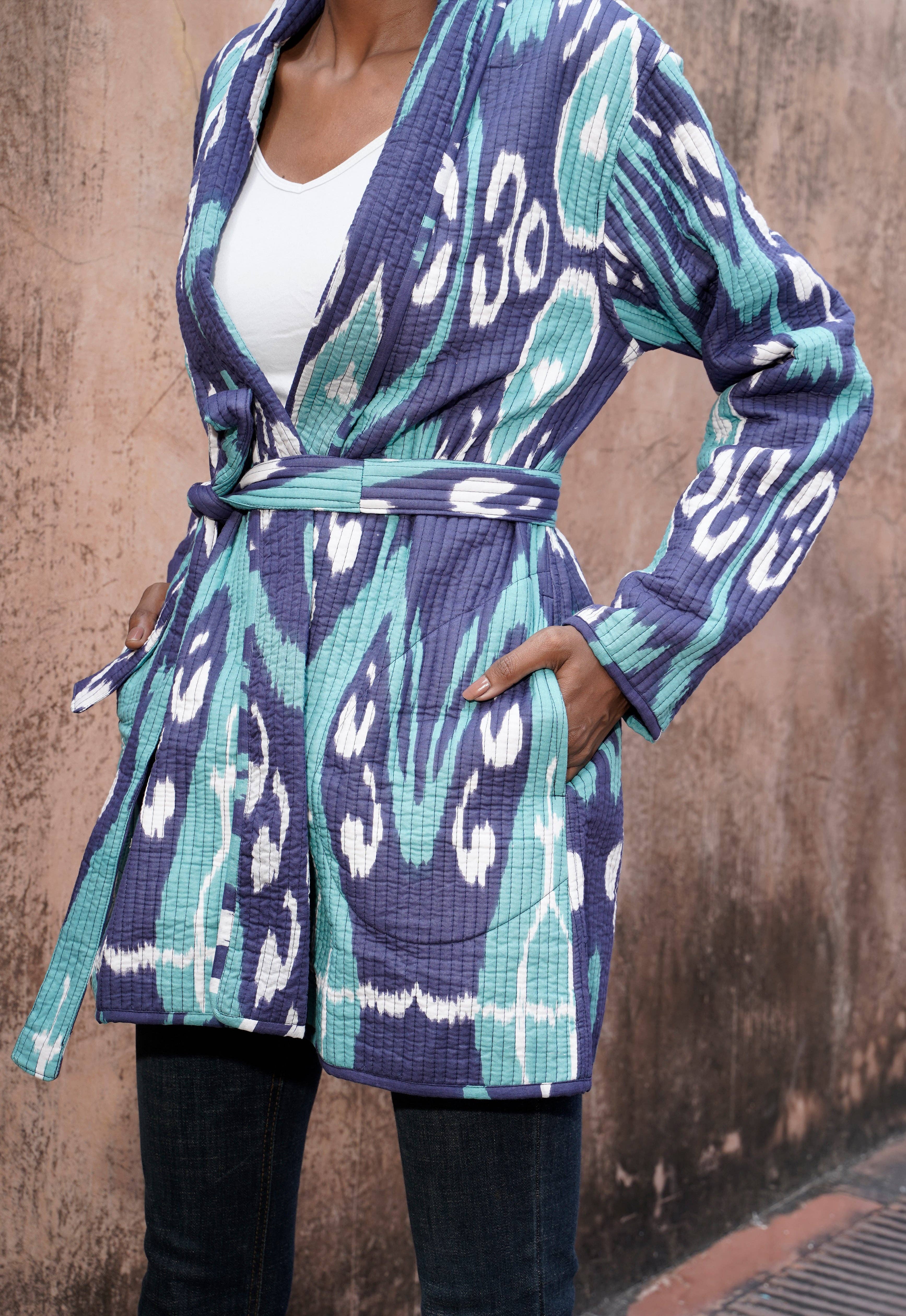 MALINI FASHION DESIGN PRIVATE LIMITED - Wholesale Jacket - Women's - Giacca kimono di cotone da donna trapuntata colore blu e verde5