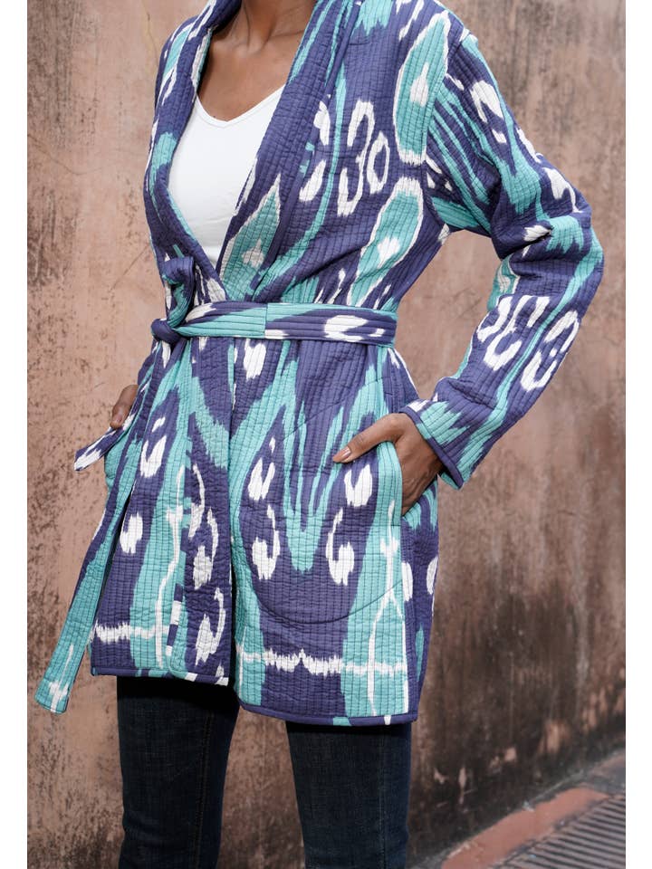 MALINI FASHION DESIGN PRIVATE LIMITED - Wholesale Jacket - Women's - Giacca kimono di cotone da donna trapuntata colore blu e verde5