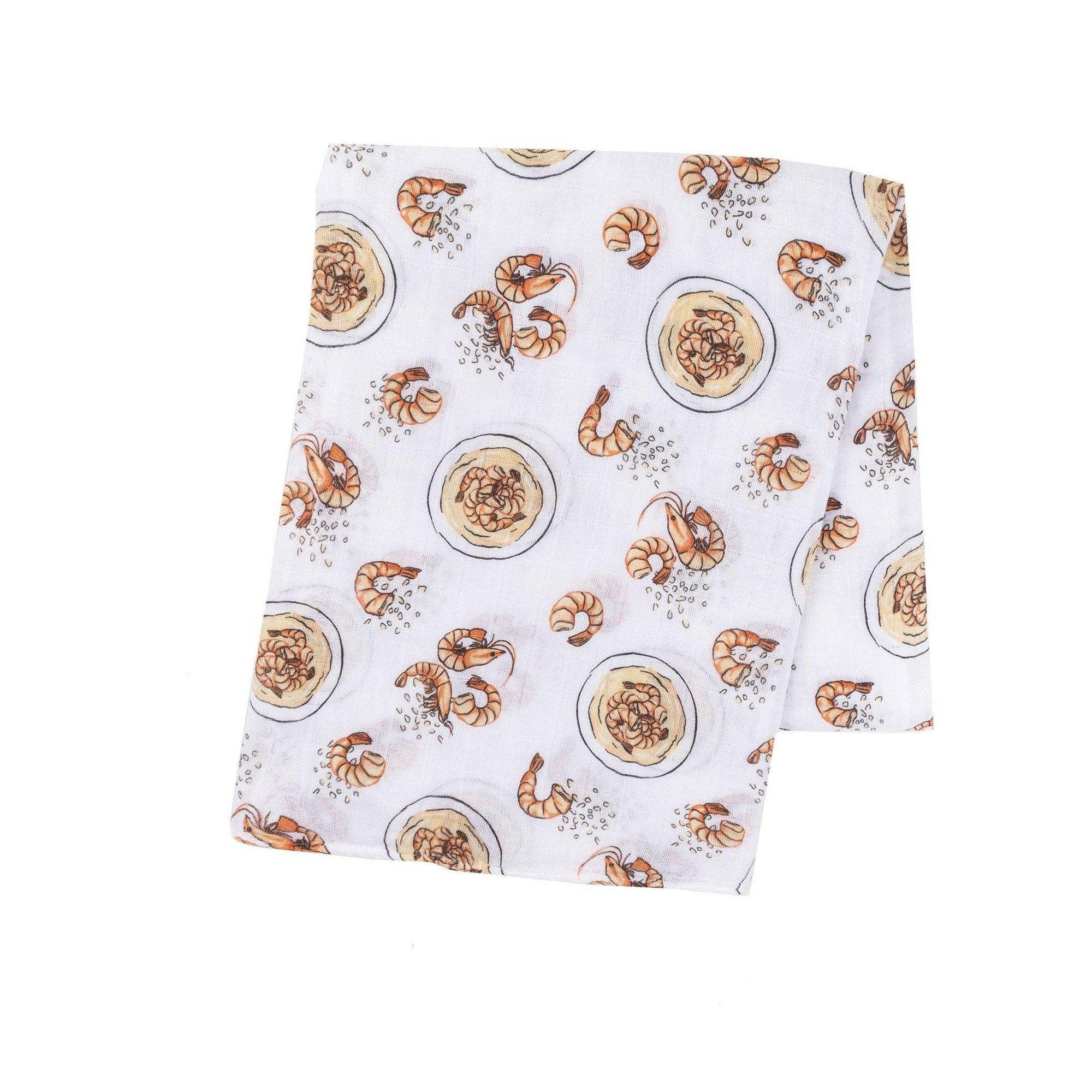 Little Hometown - Wholesale Swaddle - Baby - Shrimp and Grits Baby Muslin Swaddle Receiving Blanket5