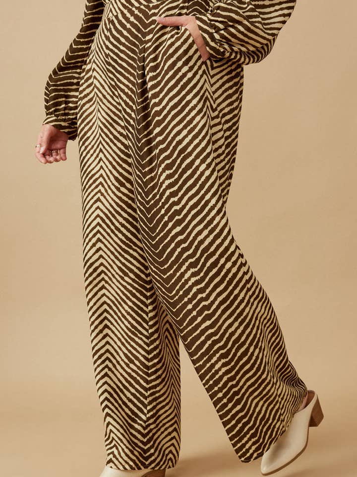 Mocha Womens Animal Print Pleated Detail Wide Leg Pants for wholesale on Faire8