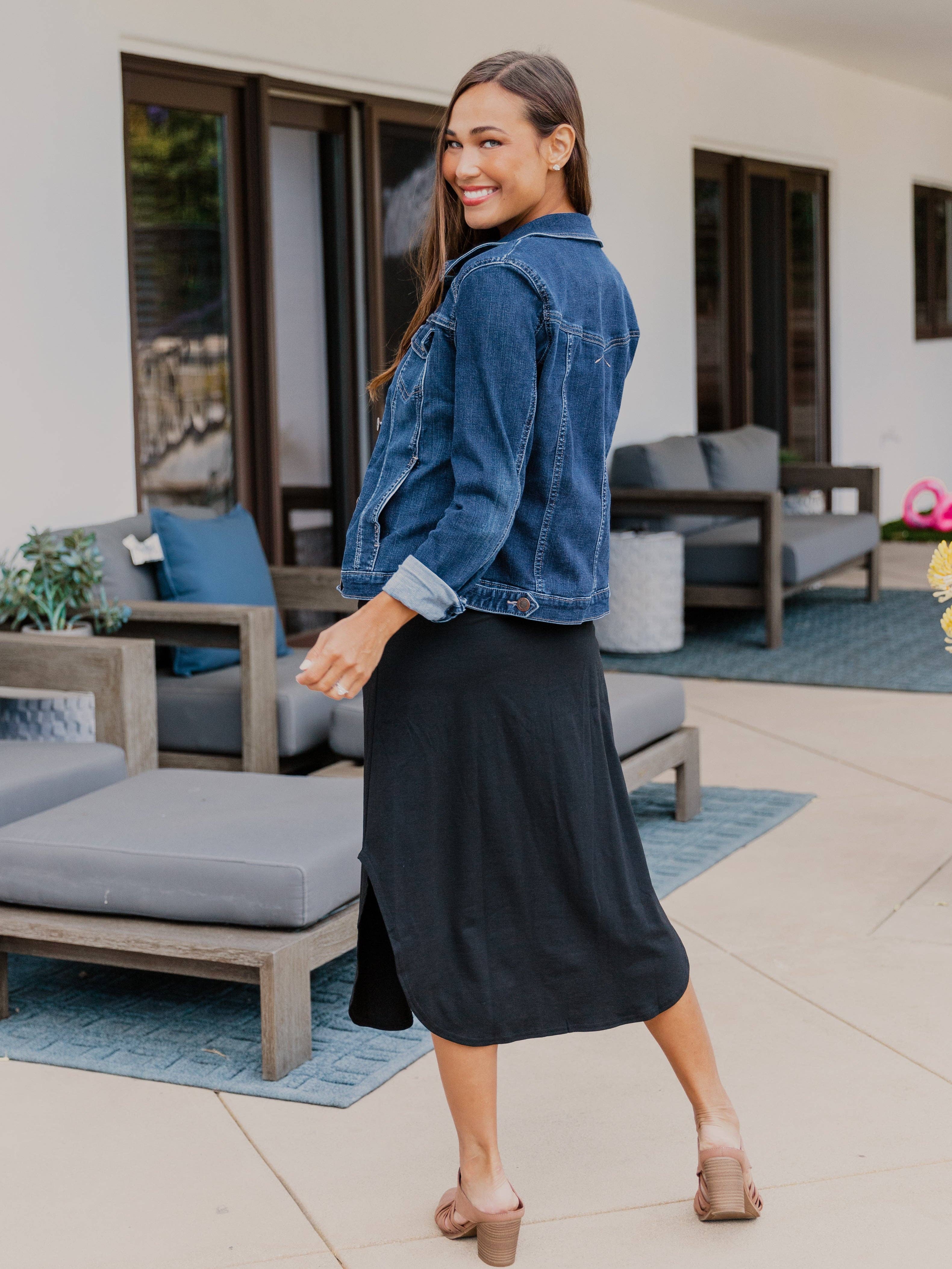 Tickled Teal - Wholesale Skirt - Women's - Scoop Hem Button Lyla Skirt6