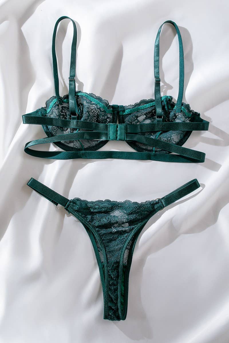 NINEXIS - Vente Ensemble de lingerie – femme - ENSEMBLE 2 PIÈCES LINGERIE SEXY TRANSPARENTE EN DENTELLE MESH CWSS11996