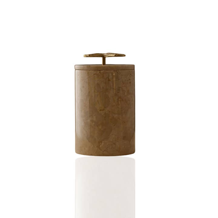 Handcrafted Marble Waste Bin & Beige Stone With Brass Handle for wholesale by MARLETH