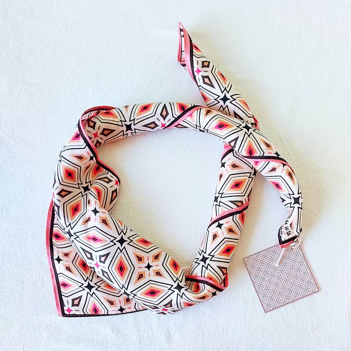 Deseta Design - Wholesale Scarf - Unisex - Geometric Meskel Ethiopian Pattern Silk Scarf - Black & Pink