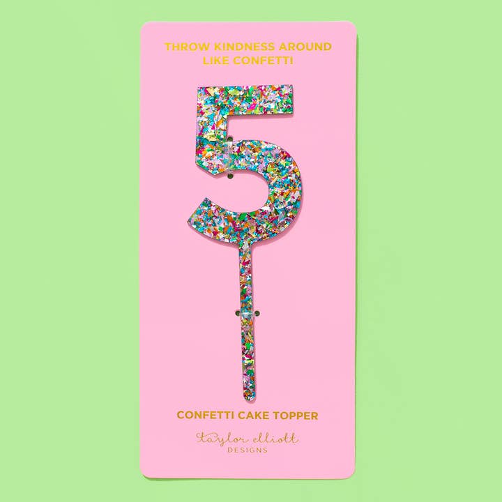 Taylor Elliott Designs - Wholesale Cake/Cupcake Topper - Cake Toppers - Num 0 - 9 - Colorful Confetti - Each