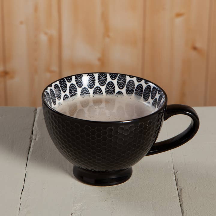 Danica Brands - Wholesale Coffee Mug - Black Stamped Latte Mug 14 oz
