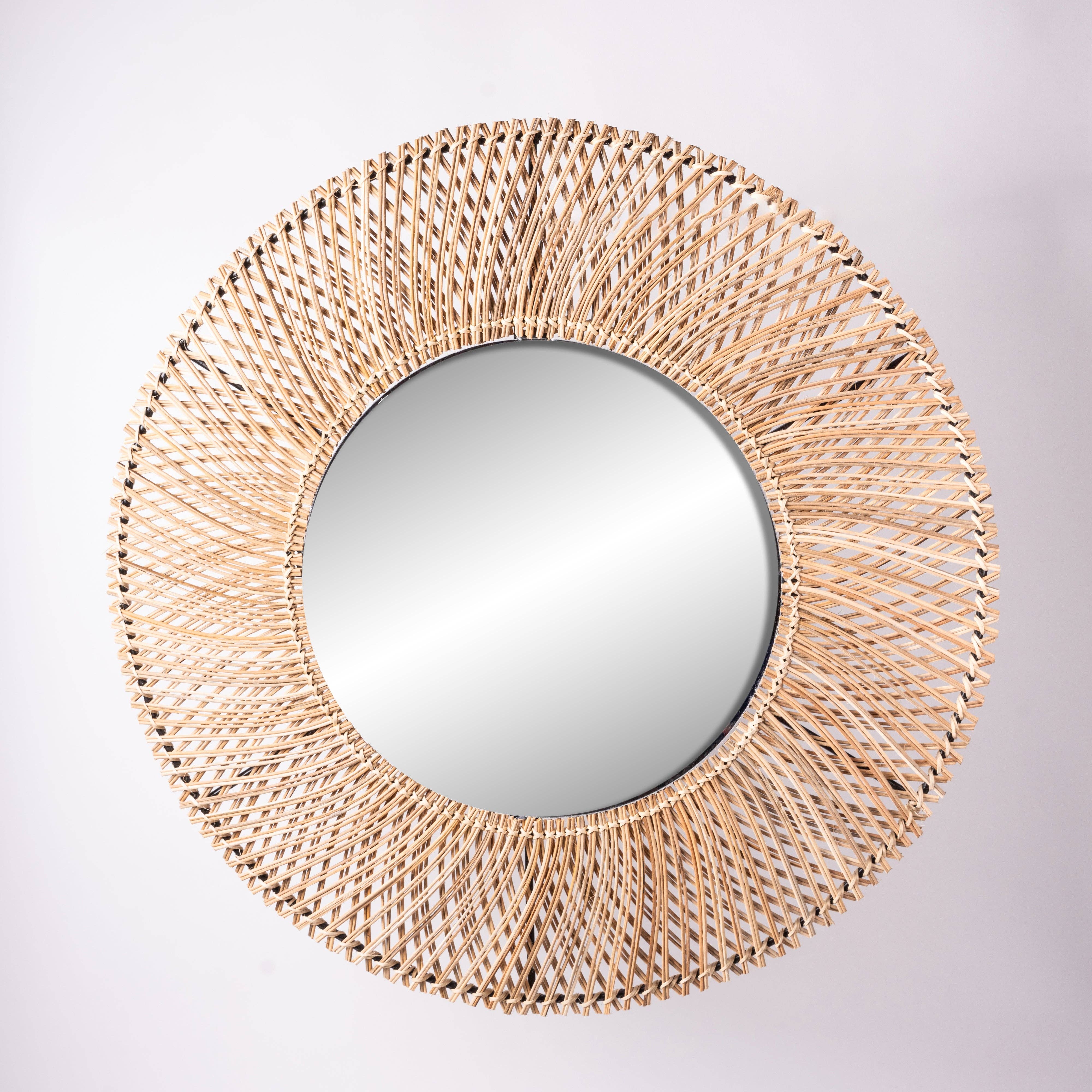 Maison Annabi - Vendita all'ingrosso Specchi da parete - Grande Specchio a Occhio in Rattan a Doppia Intrecciatura - Ø 80 cm0