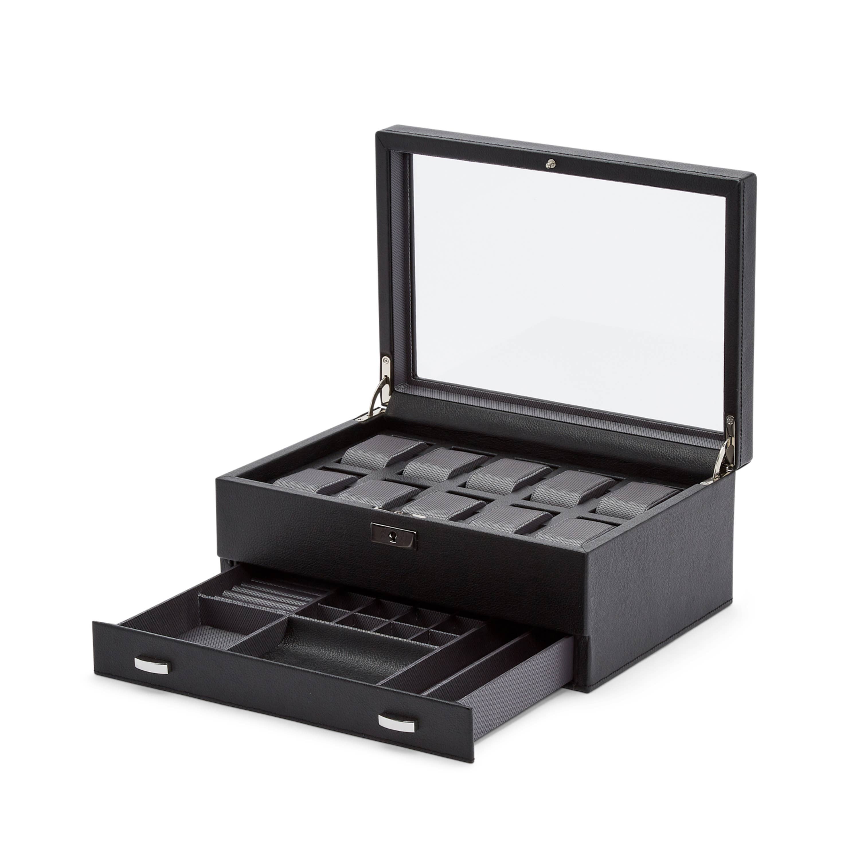 WOLF - Wholesale Jewelry Box/Organizer - Viceroy 10 PC Watch Box w/ Drawer - Black4