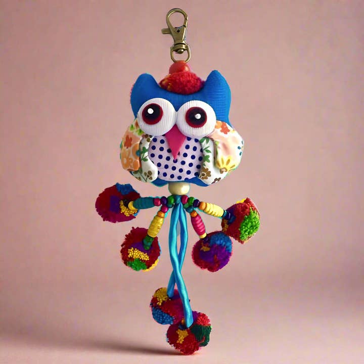 Owl Pom Pom Keychain | Handmade Bag Charm with Zipper Pull – Thailand for wholesale by Lumily