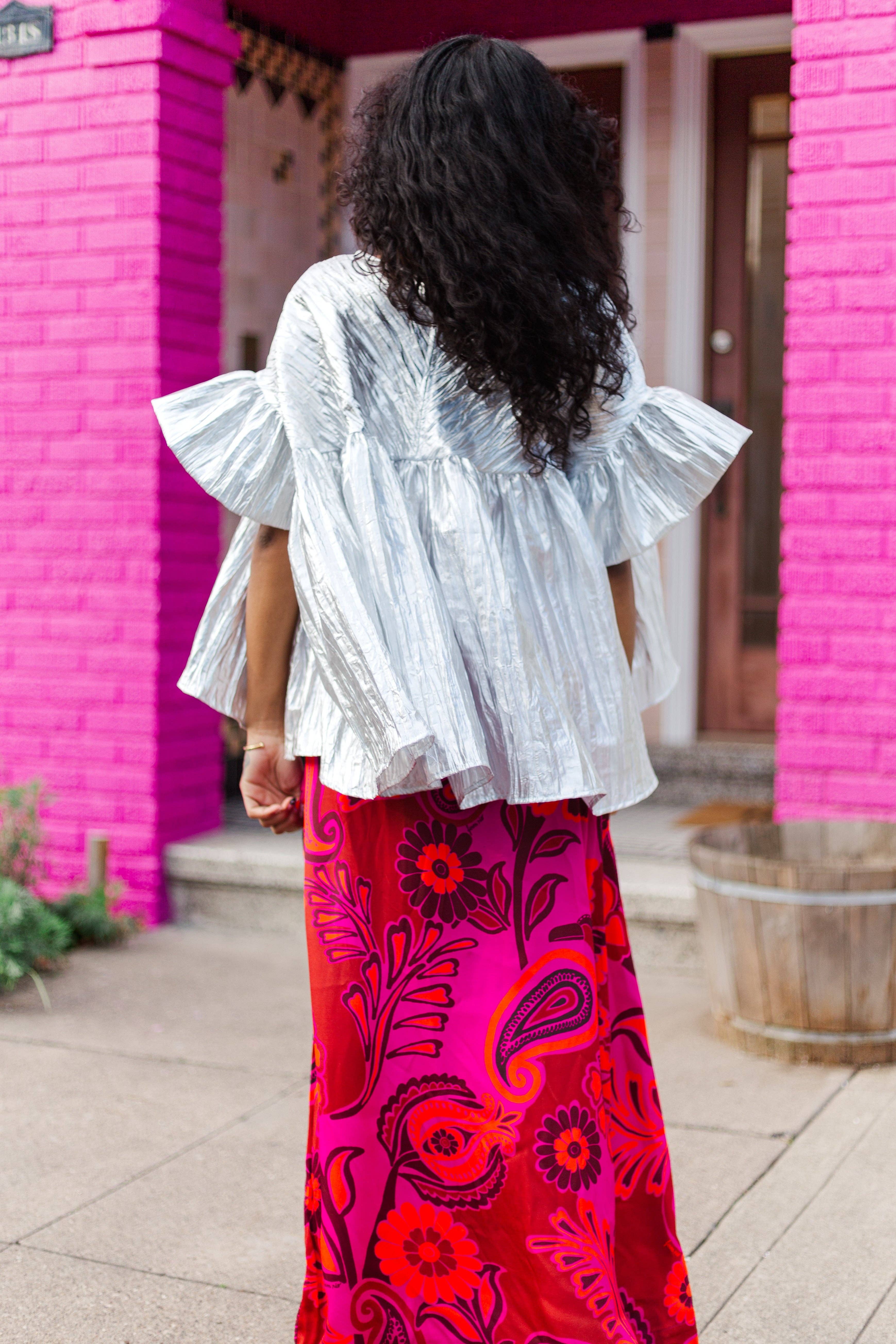 Nettle Studios - Wholesale Blouse - Women's - Size-Inclusive Plus Size Womens Silver Metallic Gathered Top8