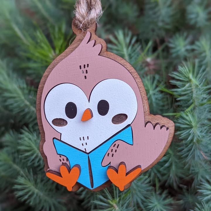 Owl Reading Book Christmas Ornament for wholesale by The Little Ornament Shop