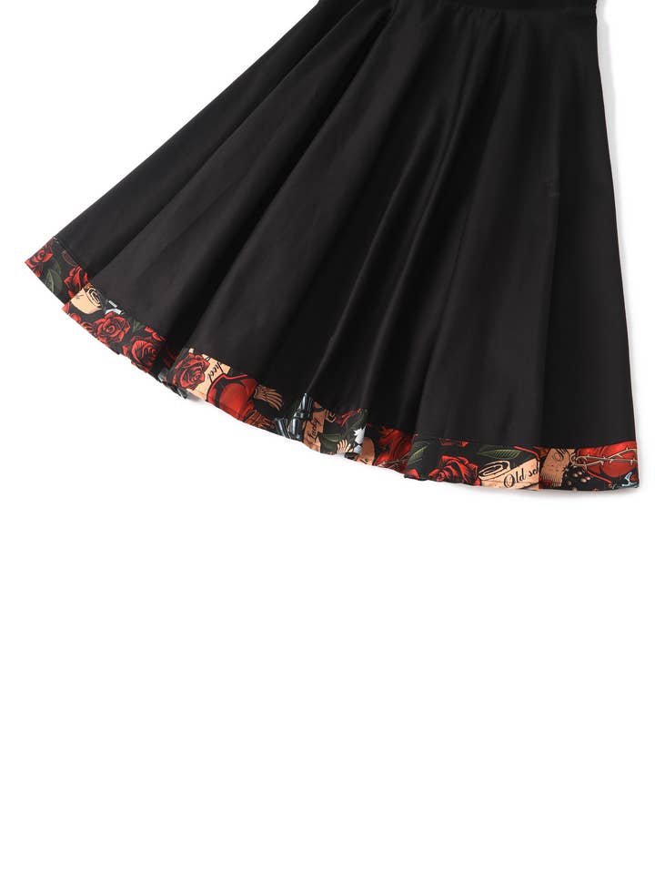 Dolly & Dotty - Wholesale Dress – Women's - Darlene Black Rockabilly Heart & Roses Retro Print Swing Dre5