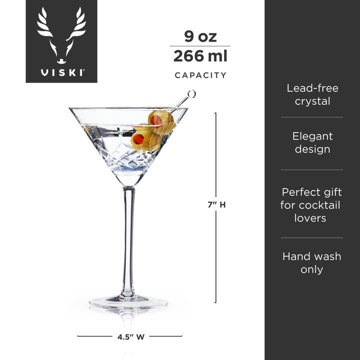 Viski - Wholesale Cocktail/Liquor Glass - Admiralâ„¢ Vintage-Style Crystal Martini Glasses - Set of 2
