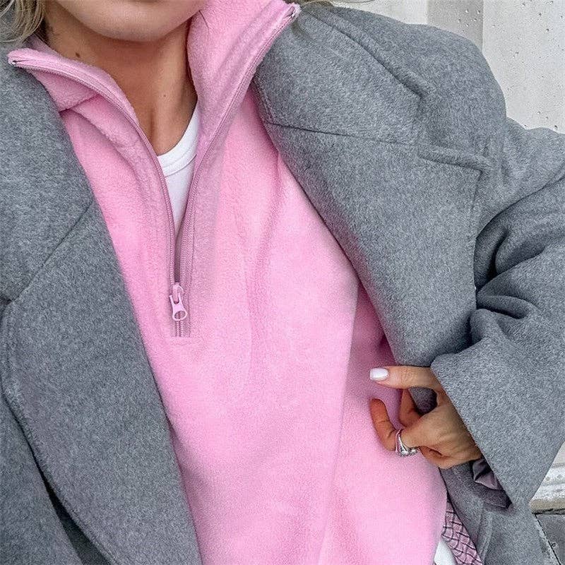 PINK Solid Color Fleece Loose Collar Pullover Hoodie for wholesale on Faire6