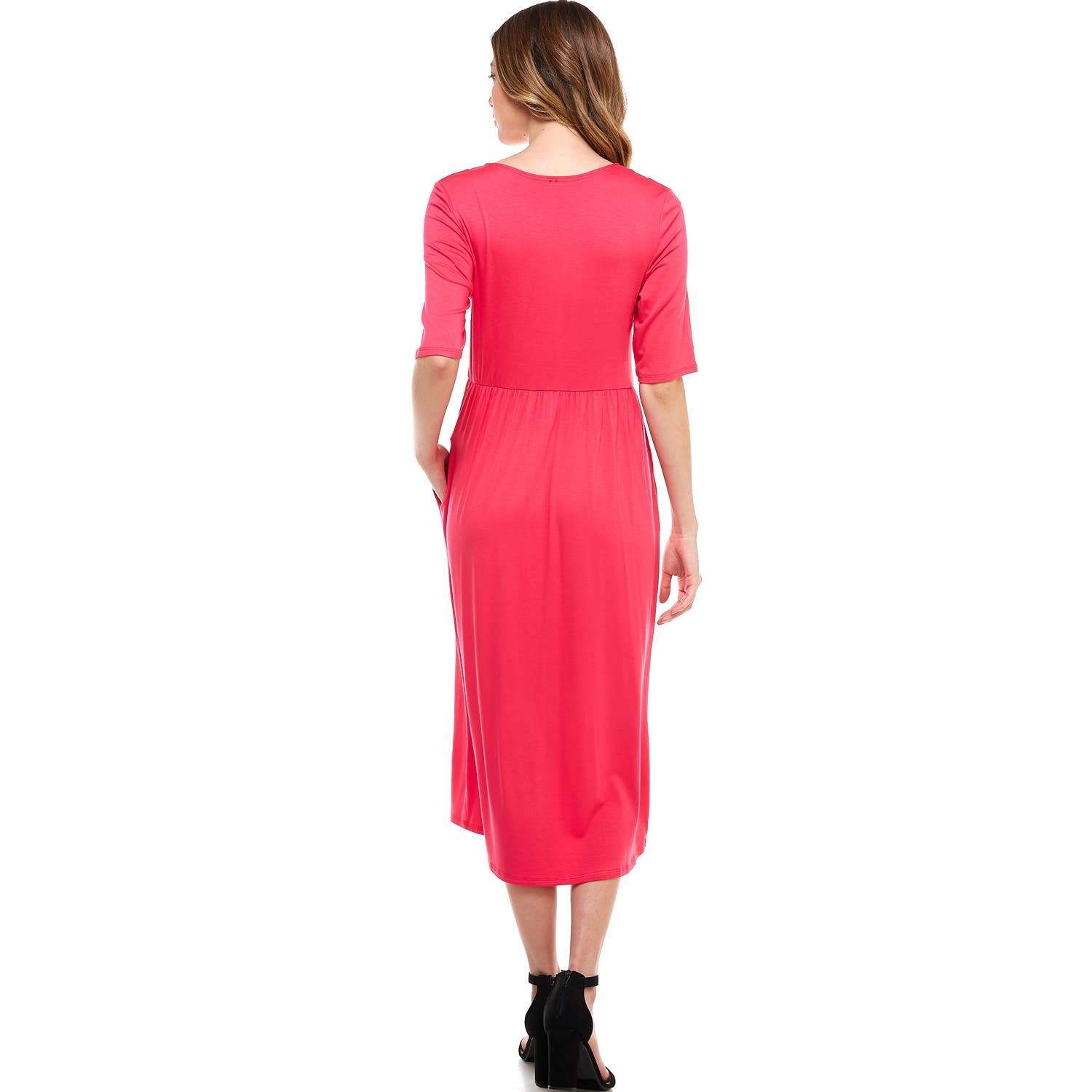 Hot Pink ADM-8267RS Elastic Waist Midi Dress With Pocket for wholesale on Faire11