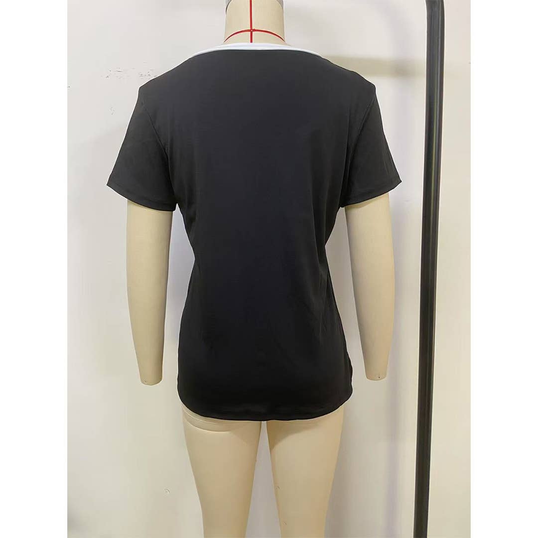 UNISHE - Wholesale Shirt - Women's - Plain V-Neck Short Sleeve T-Shirt ZK29334