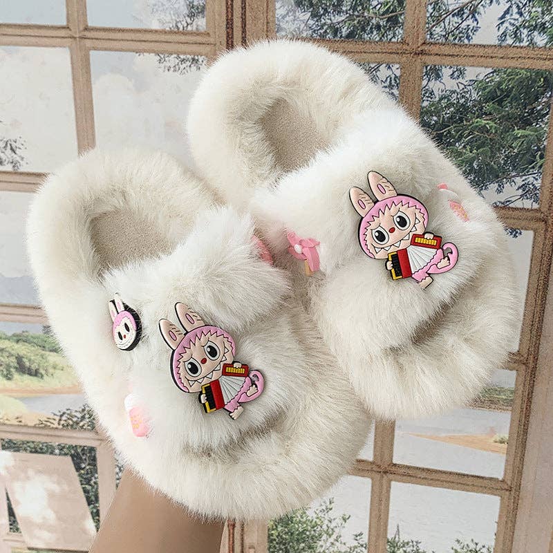 Little Trendy - Wholesale Slippers - Kids - Cute monster plush home slippers girls furry slippers0