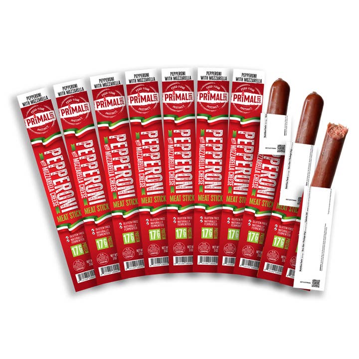 Primal Eats Pepperoni Mozzarella Meat Stick 20ct for wholesale by Primal Eats