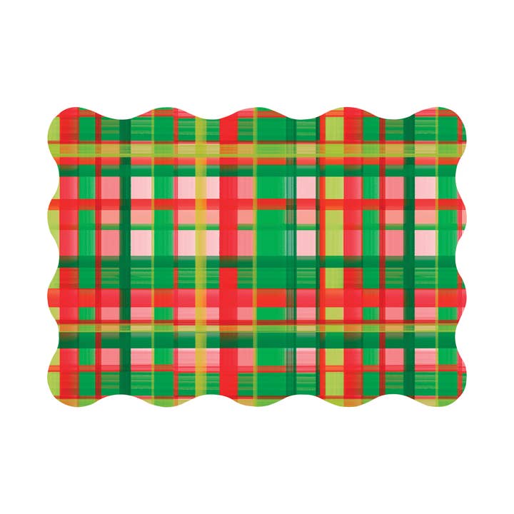 Holiday Plaid Scalloped Rectangle Paper Placemat | Set of 24 for wholesale by Lucy Grymes Designs