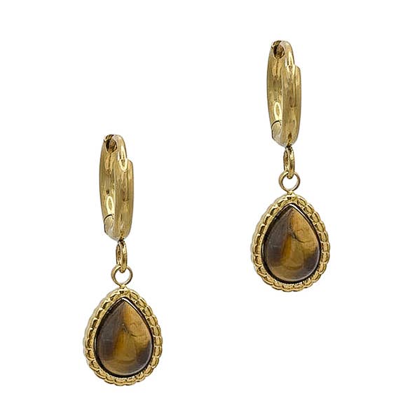 LOUIZ Earrings with tiger eye pendant for wholesale by LOUIZ