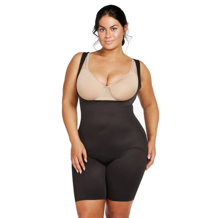 Naomi & Nicole 7776 Plus Open Bust Thigh Slimmer Bodysuit for wholesale by Patricia Eve Ltd