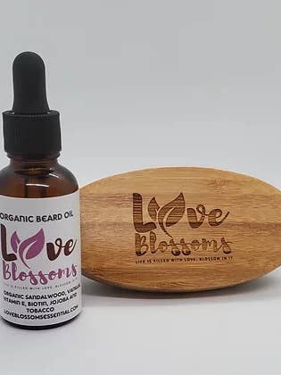 Organic Beard Oil and Bamboo Beard Brush - Bundle - Save for wholesale by Love Blossoms Essentials